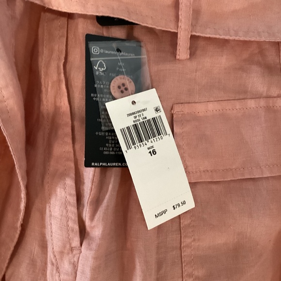 6. Lauren by Ralph Lauren Coral Linen Shorts NWT Size 16 - Picture 8 of 8